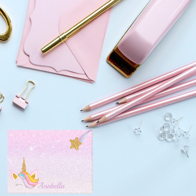 Personlig Namn Lila Gnistra Glitter Unicorn Post-it Block (Skapare uppladdad)