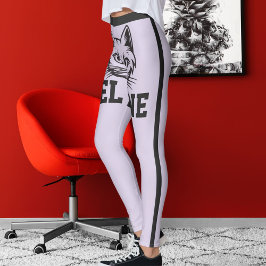 Personlig Namn Lila Grått Rand Cute Cat Pet Leggings