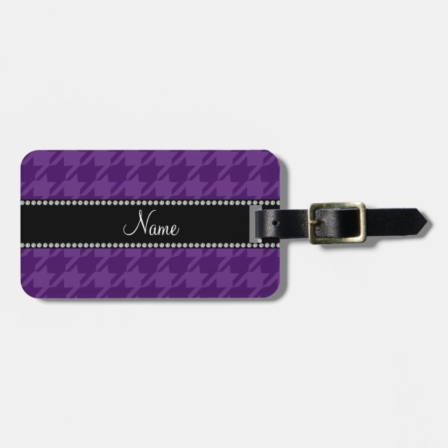 Personlig namn lila Houndstooth mönster Bagagebricka (Horisontell Framsida)