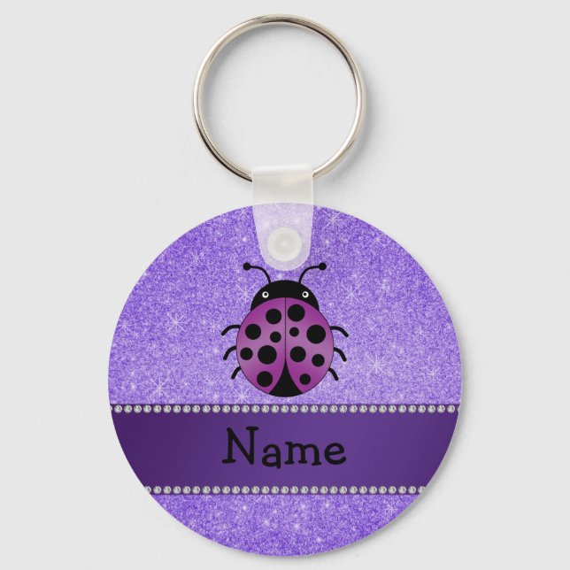 Personlig namn lila ladybug lila glitter nyckelring (Framsida)