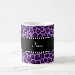 Personlig namn lila leopard mönster kaffemugg