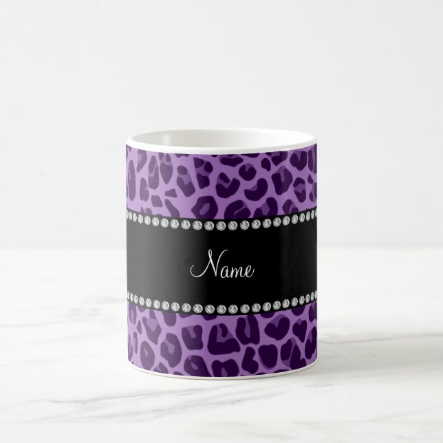 Personlig namn lila leopard mönster kaffemugg (Center)