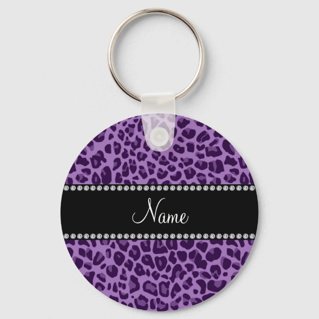 Personlig namn lila leopard mönster nyckelring (Framsida)