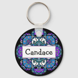 Personlig Namn lila och blå Mandala Magnet Nyckelring
