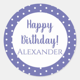 Personlig Namn Lila Polka Dot Grattis på födelseda Runt Klistermärke