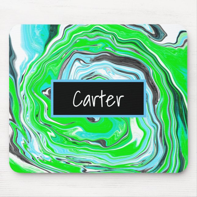 Personlig Namn Lime Green och Blue Swirl Mini B Musmatta (Framsidan)