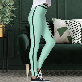 Personlig Namn Ljus Teal Svarta Ränder Roligt Gåva Leggings