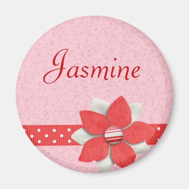 Personlig Namn Magnet - Röda band och blommor (Framsidan)