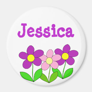 Personlig Namn Magnet, Rosa och Lila blommor Magnet