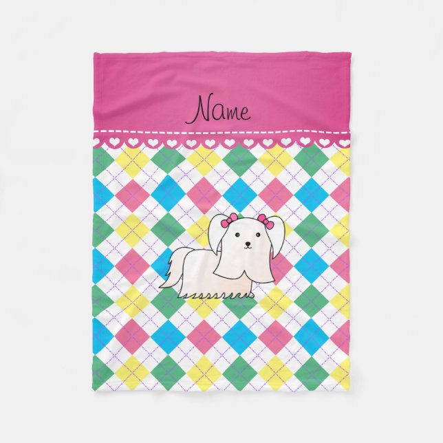 Personlig namn maltese rainbow argyle fleecefilt (Framsidan)