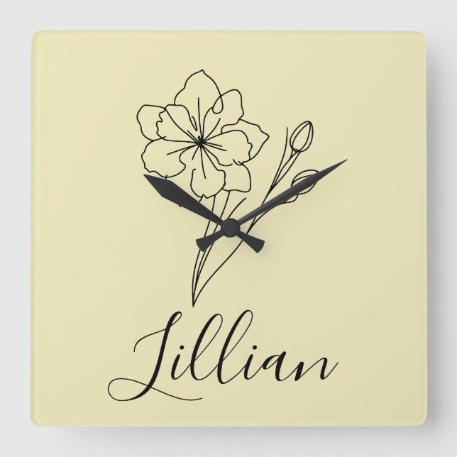 Personlig namn Mart Joquil Birth Flower Fyrkantig Klocka (Framsida)