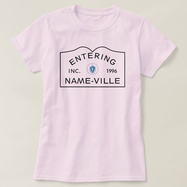 PERSONLIG Namn Massachusetts Town Sign T Shirt (Design framsida)