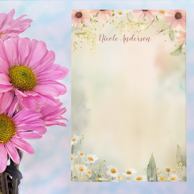 Personlig Namn med Daisy Flower Watercolor Post-it Block (Skapare uppladdad)
