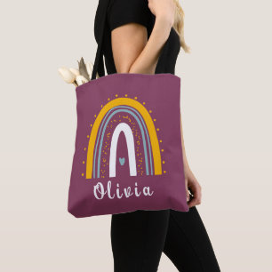 Personlig Namn med minimalistisk boho-regnbåge Tygkasse