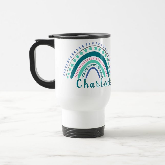 Personlig Namn med Modern Boho Rainbow Resemugg (Vänster)