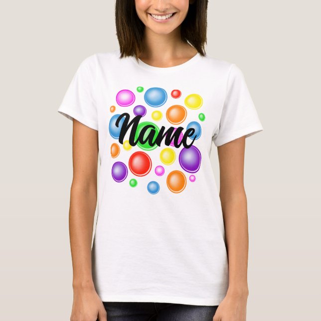 Personlig namn med regnbubblor t shirt (Framsida)