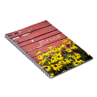 Personlig Namn med Rustic Wood & Flowers Note Anteckningsbok