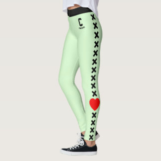 Personlig Namn Mint Grön Svart Mönster Röd Kärlek Leggings