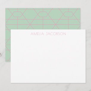 Personlig Namn Mint Grönt Rosa Geometric Linjer Anteckningskort