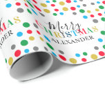Personlig Namn Modern färgad jul Presentpapper<br><div class="desc">Hur coola är det här personligen som klämmer pappert,  med färgstark polka dots,  regnbågstext kombinerat med elegantens kalligrafteckensnitt och de personer som du köper presenter för namn!</div>
