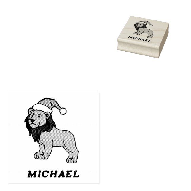 Personlig Namn Modern Lejon Wearing Santa Hat Stämpel (Stämplad)
