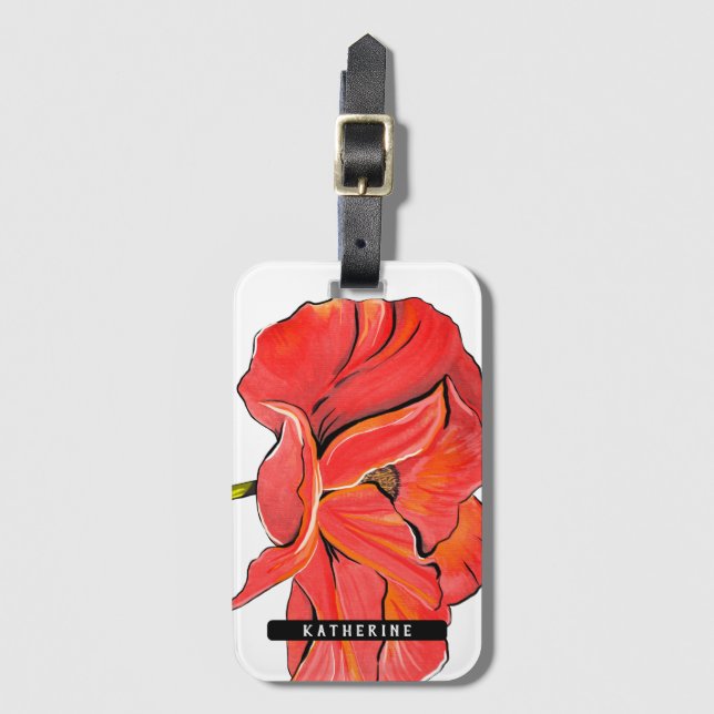 Personlig Namn Modern Red Poppy Flower Bagagebricka (Framsida vertikal)
