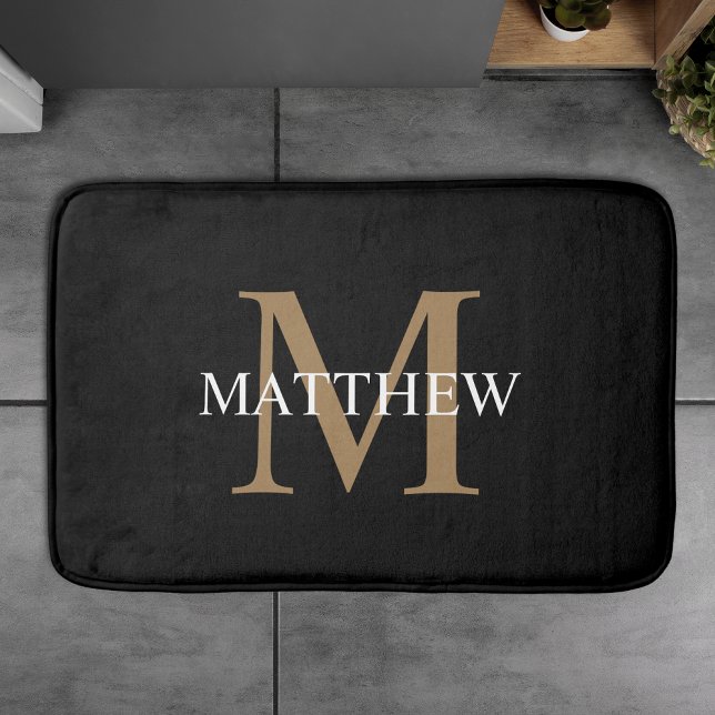 Personlig Namn Monogram Black Badrumsmatta (Skapare uppladdad)