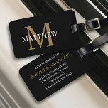 Personlig Namn Monogram Black Bagagebricka<br><div class="desc">Skapa din egen personlig svart,  rund bagagetagg med ditt eget namn och monogram.</div>
