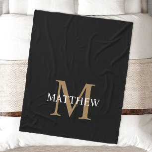 Personlig Namn Monogram Black Fleecefilt