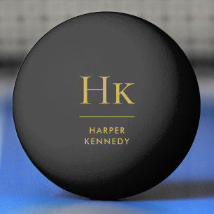 Personlig Namn Monogram Black Guld Pingisboll