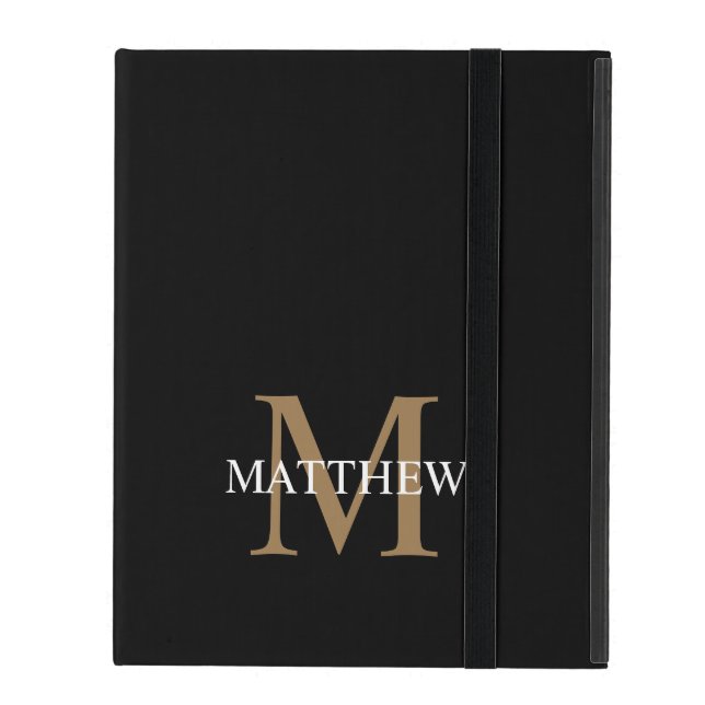 Personlig Namn Monogram Black iPad Fodral (Framsidan Closed)