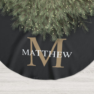 Personlig Namn Monogram Black Julgransmatta Borstad Polyester