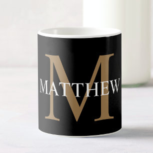 Personlig Namn Monogram Black Kaffemugg