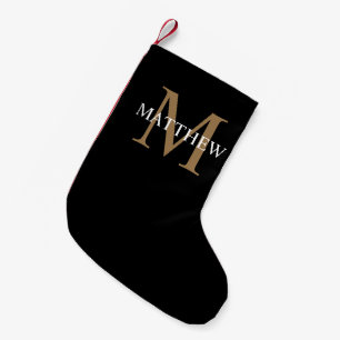 Personlig Namn Monogram Black Liten Julstrumpa
