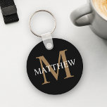 Personlig Namn Monogram Black Nyckelring<br><div class="desc">Skapa din egen personlig svart runt nyckelkedja med ditt eget namn och monogram.</div>