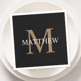 Personlig Namn Monogram Black Pappersservett