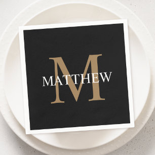 Personlig Namn Monogram Black Pappersservett
