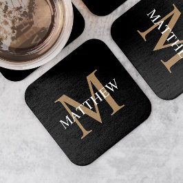 Personlig Namn Monogram Black Underlägg Papper Kvadrat