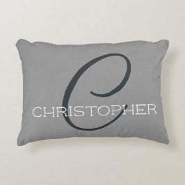 Personlig Namn Monogram C Initial Black Grått Prydnadskudde