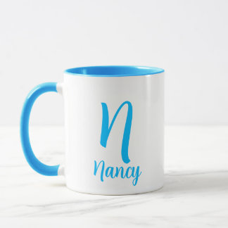 Personlig Namn Monogram Elegant Blue Typography Mugg