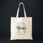 Personlig namn monogram familjeåterförening Rustic Tygkasse<br><div class="desc">Personlig namn monogram familjeåterförening Rustic Tote Bag. Utformning av elegant med det första brev som har monogrammet. Cute vintage-presentidé för familjemöte,  sammankomst,  sammankomst,  resa,  gruppsemester,  råd,  sjö house party osv. Skriv ut land chic stil. Anpassadet färg. Lägg till ditt eget efternamn och datum.</div>