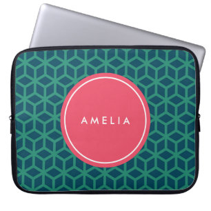 Personlig Namn Monogram Geometric Teal Laptop Sleeve