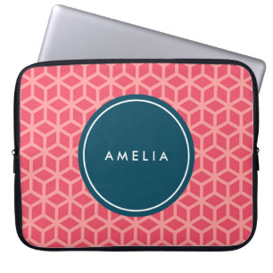 Personlig Namn Monogram Geometrisk Rosa Laptop Fodral
