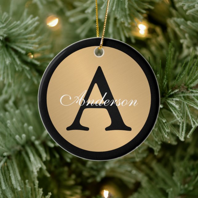 Personlig Namn Monogram Guld metallisk knapp Julgransprydnad Keramik (Träd)