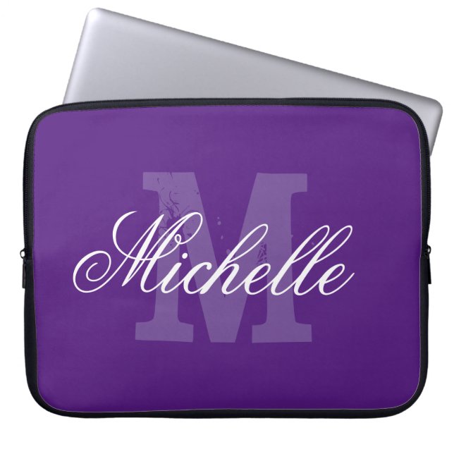 Personlig namn monogram lila laptop sleeve (Framsidan)