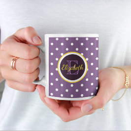 Personlig Namn & Monogram Lila Polka Dot Kaffemugg