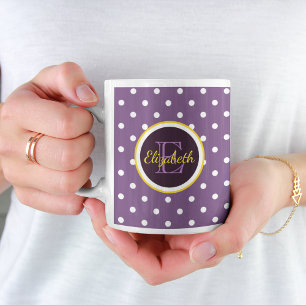 Personlig Namn & Monogram Lila Polka Dot Kaffemugg