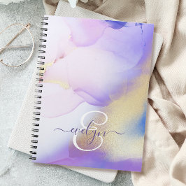 Personlig Namn Monogram Lila Watercolor Luxe Anteckningsbok