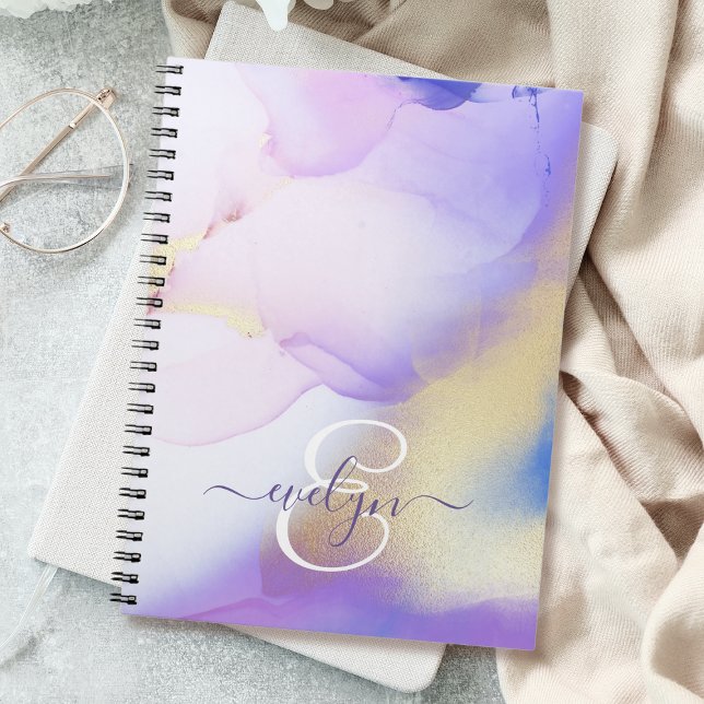 Personlig Namn Monogram Lila Watercolor Luxe Anteckningsbok (Skapare uppladdad)