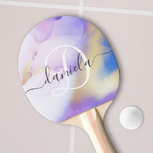 Personlig Namn Monogram Lila Watercolor Luxe Pingisracket